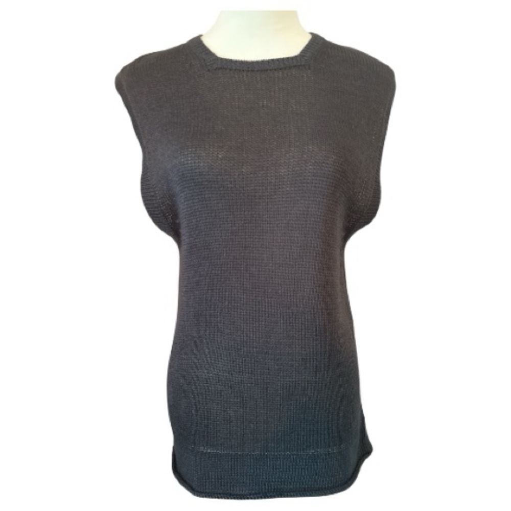 Nicole Farhi Cotton Sleeveless Charcoal Longline Sweater Vest Size S